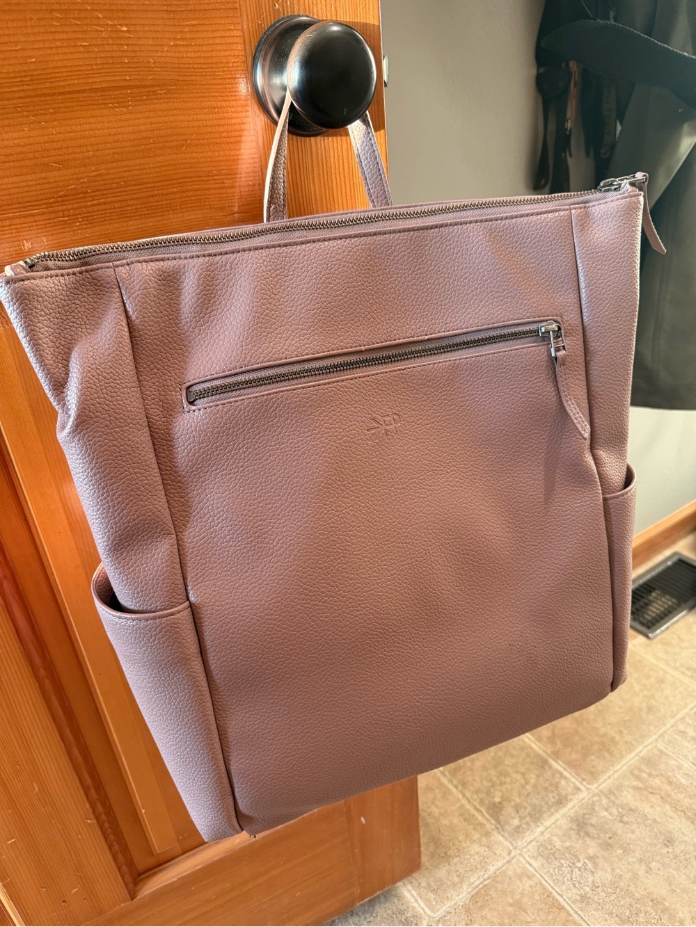 Freshly Picked mauve backpack-style diaper bag